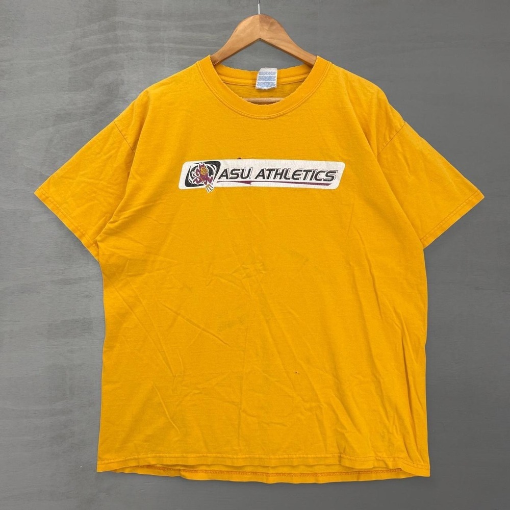 Vintage ASU Athletics T-Shirt Yellow Anton Sport Graphic Distressed XL